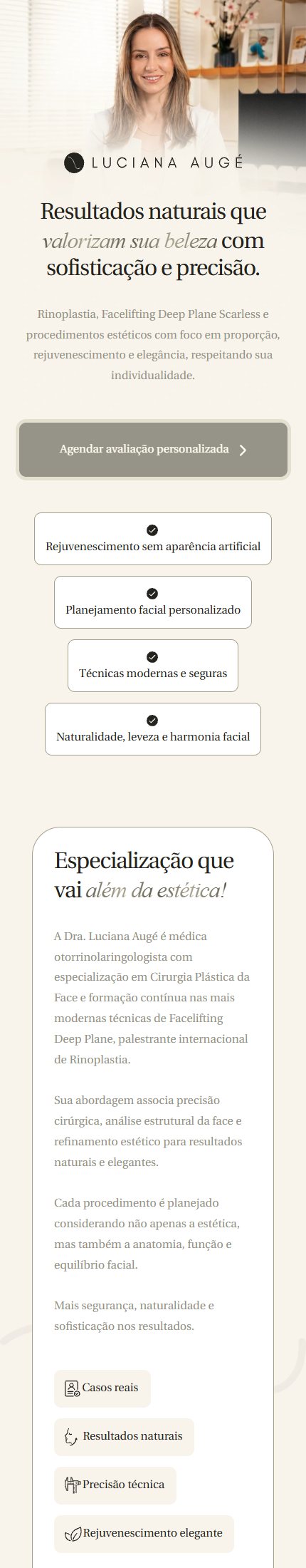 Site Dra. Luciana Augé em celular, com rolagem da página