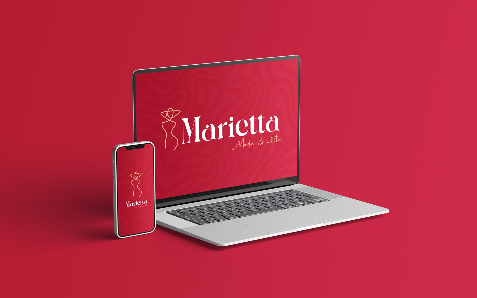 Marca Marietta aplicada em notebook e celular