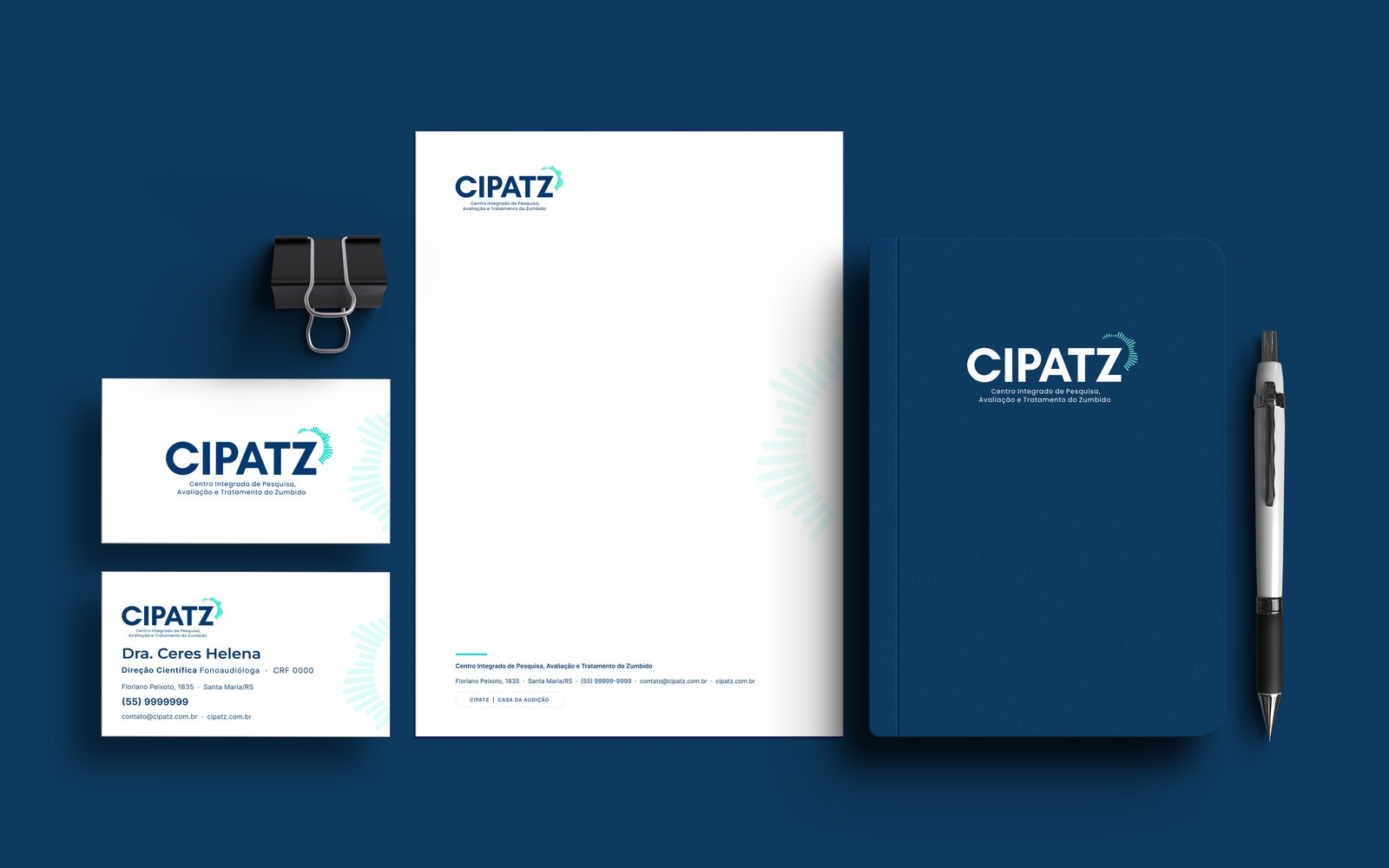 Papelaria institucional do CIPATZ em azul marinho